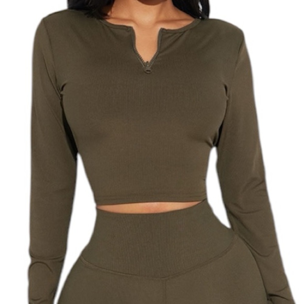 Active Ribbed Cropped Top - Olive